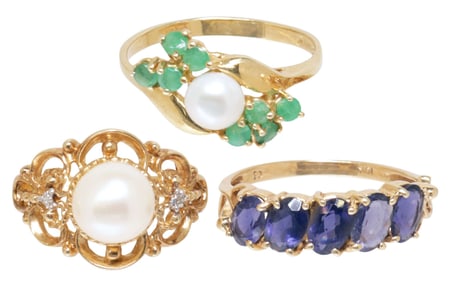 (4) ESTATE 10KT YELLOW GOLD & GEMSTONE RINGS