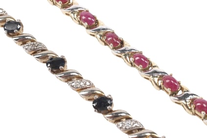 (2) ESTATE 925 SILVER-GILT & GEMSTONE LINK BRACELETS