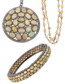 (3) ESTATE SILVER, DIAMOND & OPAL BRACELET, PENDANT & NECKLACES