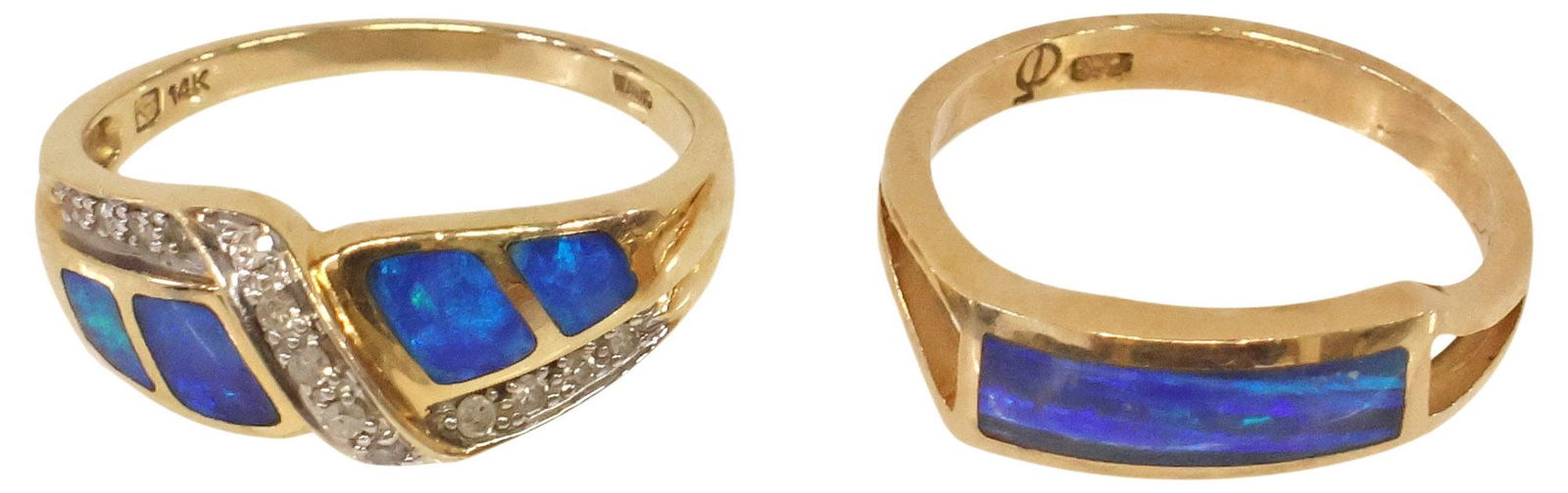 (2) ESTATE 14KT YELLOW GOLD & BLUE OPAL RINGS, 1 WITH DIAMONDS (1 of 8)