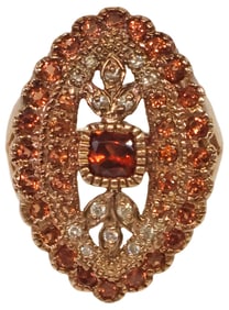 ESTATE 10KT ROSE GOLD, GARNET & DIAMOND RING