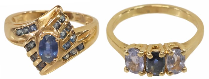 (2) ESTATE 14KT YELLOW GOLD & MULTI-COLOR SAPPHIRE RINGS