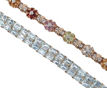 (2) ESTATE 925 SILVER-GILT & MULTI-GEMSTONE BRACELETS