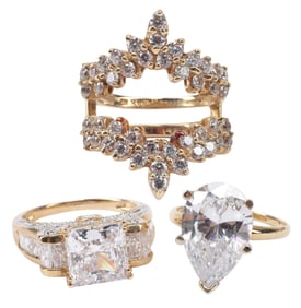 (3) ESTATE 14KT YELLOW GOLD & WHITE STONE RINGS