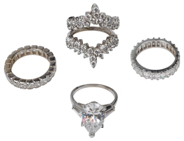 (4) ESTATE 14KT WHITE GOLD & CUBIC ZIRCONIA (CZ) ENGAGEMENT RINGS