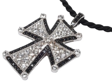 ESTATE 14KT WHITE GOLD & BICOLOR SAPPHIRE CROSS PENDANT NECKLACE