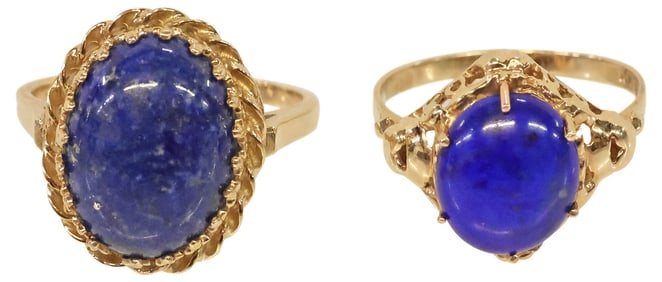 (2) ESTATE 10K YELLOW GOLD & LAPIS LAZULI CABOCHON RINGS