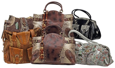 (6) ESTATE DESIGNER SHARIF EMBOSSED REPTILE & FLORAL PRINT HANDBAGS WITH TAGS