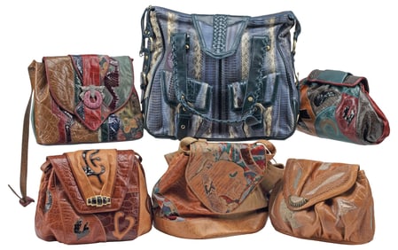 (6) ESTATE DESIGNER SHARIF EMBOSSED SNAKE PRINT & LEATHER PATCHWORK HANDBAGS