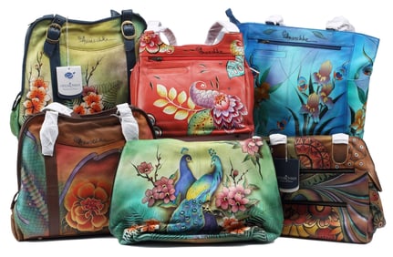 (6) ESTATE DESIGNER ANUSHKA LEATHER PRINTED HANDBAGS WITH TAGS