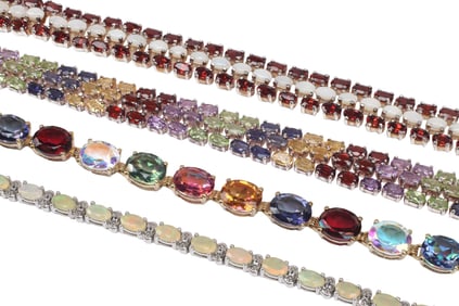 (4) ESTATE STERLING SILVER & GEMSTONE LINK TENNIS BRACELETS