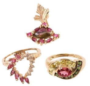(3) ESTATE 14KT YELLOW GOLD, DIAMOND & GEMSTONE RINGS & PENDANT