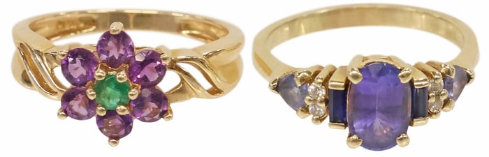 (2) ESTATE 14KT YELLOW GOLD & MULTI-GEMSTONE RINGS