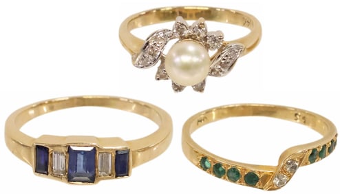(3) ESTATE 14KT YELLOW GOLD, DIAMOND & GEMSTONE RINGS