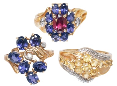 (4) ESTATE 10KT YELLOW GOLD & GEMSTONE RINGS