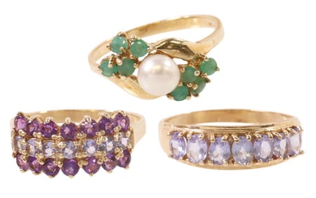 (3) ESTATE 10KT YELLOW GOLD & GEMSTONE RINGS