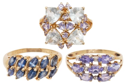 (3) ESTATE 10KT YELLOW GOLD & GEMSTONE RINGS