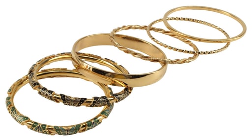 (6) ESTATE VINTAGE GOLD-TONE METAL BANGLE BRACELETS