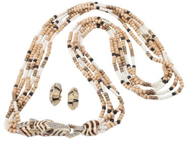 (2) ESTATE CINER ENAMELED & CRYSTAL-EMBELLISHED GIRAFFE NECKLACE & EARRINGS