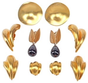 (5 PAIR) ROBERT LEE MORRIS DESIGNER GOLD-TONE METAL EARRINGS
