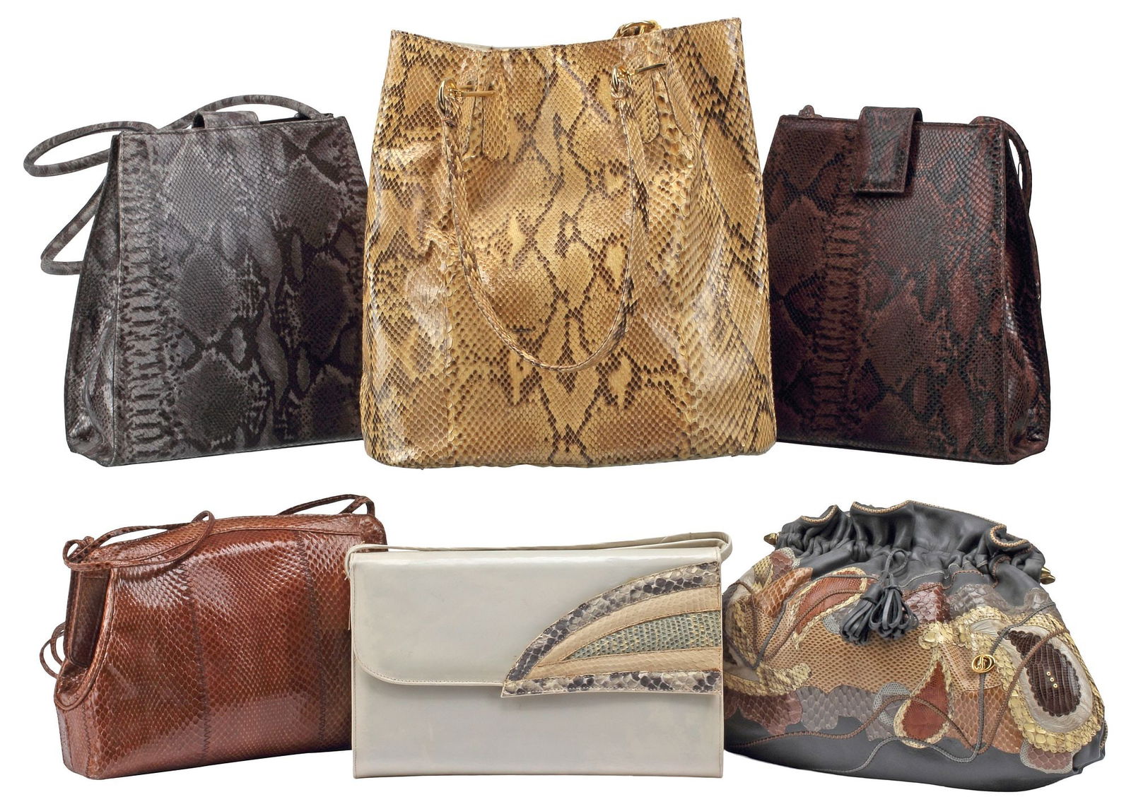 (6) ESTATE DESIGNER SNAKESKIN & LEATHER HANDBAGS & CLUTCHES (1 of 4)