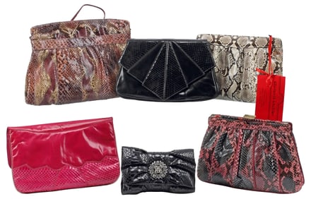 (6) ESTATE DESIGNER LEATHER & SNAKESKIN CLUTCHES & EVENING BAG