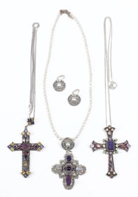 (4) ESTATE NICKY BUTLER STERLING & GEMSTONE CROSS NECKLACES & EARRINGS