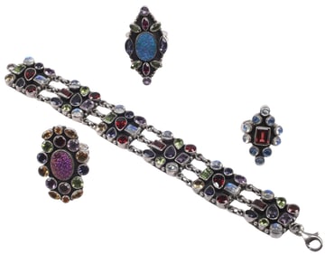 (4) ESTATE NICKY BUTLER STERLING SILVER & GEMSTONE RINGS & BRACELET