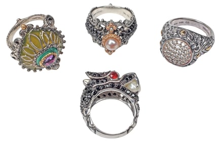 (4) ESTATE COSTUME JEWELRY RINGS, BARBARA BIXBY, JOHN HARDY & OTHER