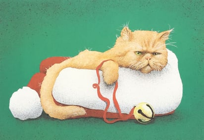 WILL BULLAS (B.1949) CHRISTMAS CAT PRINT, 'JINGLE THIS'