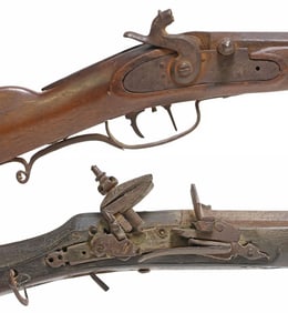 (2) ANTIQUE FIREARMS, SMOOTHBORE FLINTLOCK & PERCUSSION LOCK