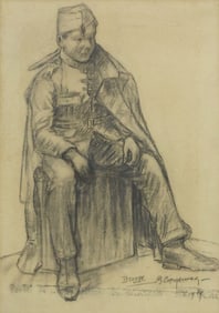GER LANGEWEG (1891-1970) CHARCOAL DRAWING ON PAPER, SEATED SOLDIER