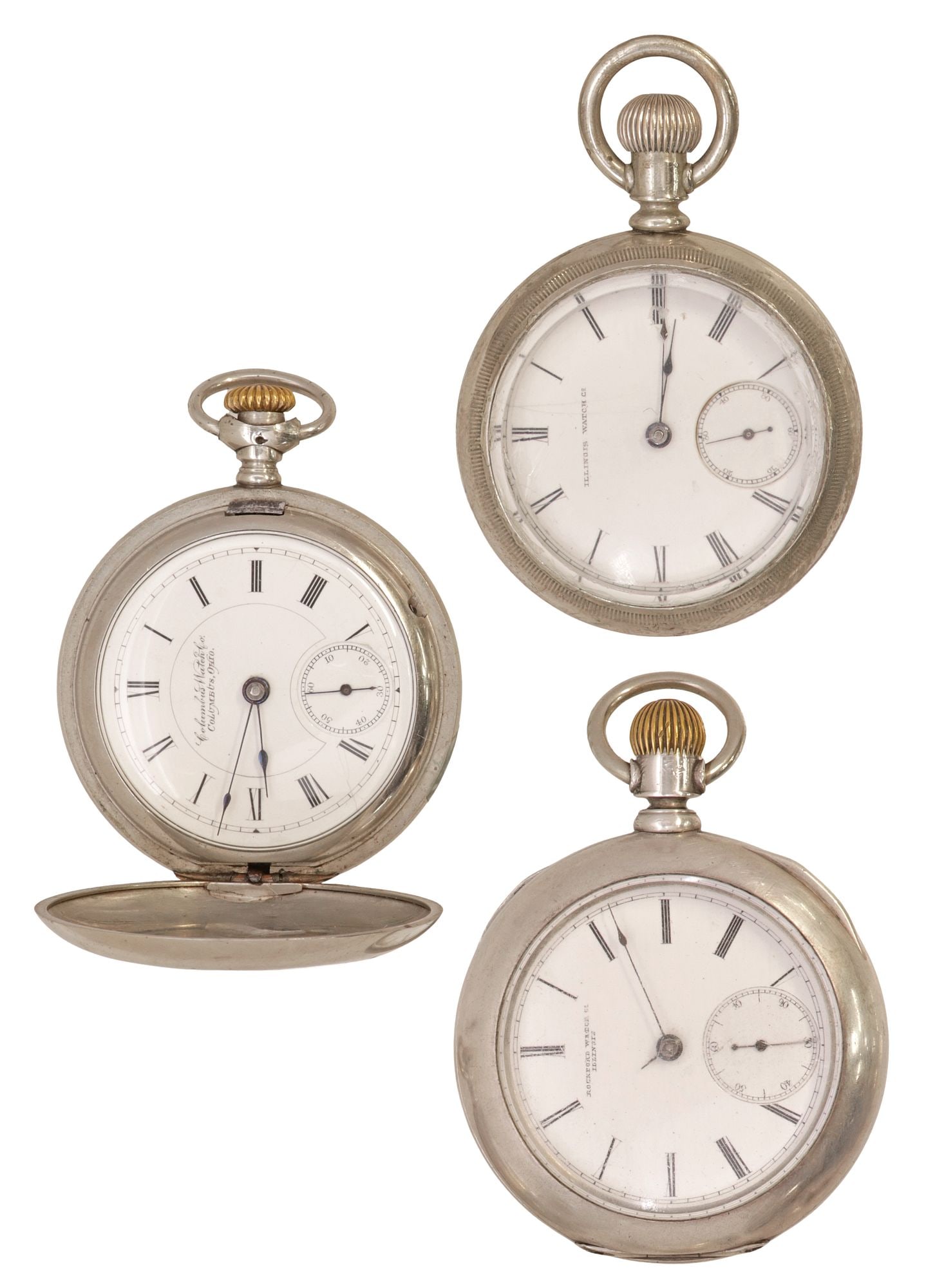 (3) POCKET WATCHES, OPERATING, SIZE 18, ONE COIN SILVER (1 of 9)