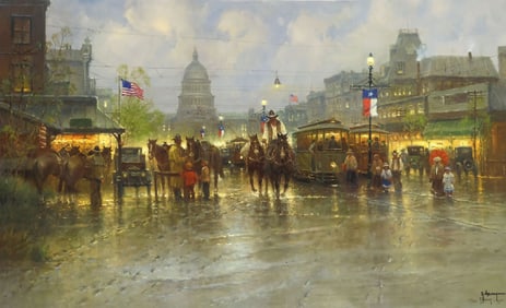 SIGNED G. HARVEY (D.2017) UNFRAMED GICLEE ON CANVAS, 'COWHANDS & TROLLIES'