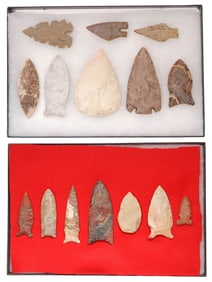 (15) ARROWHEADS, SPEARPOINTS, RIKER DISPLAY BOXES