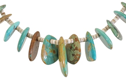 NATIVE AMERICAN TURQUOISE & HEISHI BEADED NECKLACE