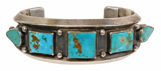 SOUTHWEST STERLING SILVER & TURQUOISE CUFF BRACELET