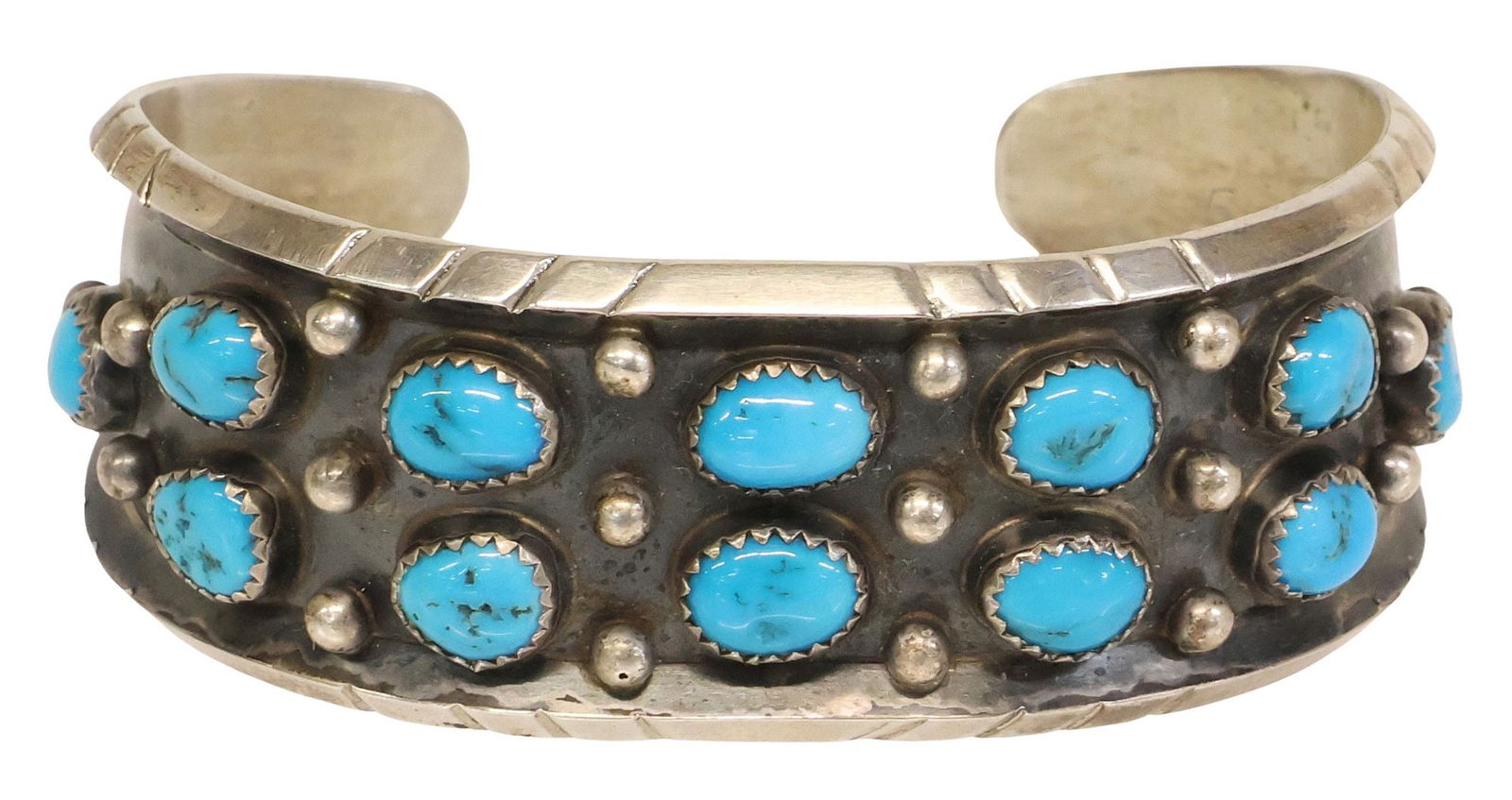 JERRY COWBOY (NAVAJO, B.1957) STERLING SILVER & TURQUOISE CUFF (1 of 5)