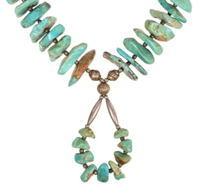 NATIVE AMERICAN SILVER & TURQUOISE NUGGET JOCLA STYLE NECKLACE
