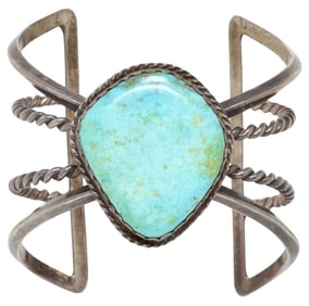 NATIVE AMERICAN SILVER & TURQUOISE CUFF BRACELET