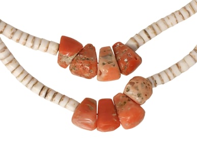 NATIVE AMERICAN HEISHI & CORAL 5-STRAND BEADED JOCLA NECKLACE