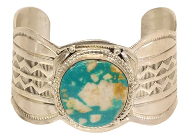 CLAYTON CHEZ TSOSIE NAVAJO STERLING SILVER & TURQUOISE CUFF BRACELET