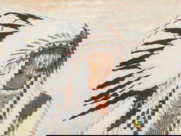 LARGE KEVIN RED STAR (CROW TRIBE, B.1943) LITHOGRAPH, 'KINGFISHER,' 45" X 34"