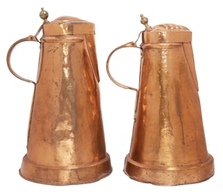 (2) LARGE ENGLISH HAMMERED COPPER PITCHERS / JUGS