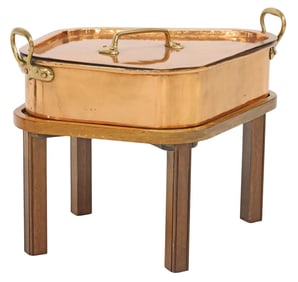 LARGE COPPER TURBOT FISH POACHING PAN ON CUSTOM WOOD STAND