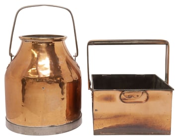 (2) VICTORIAN COPPER CREAM PAIL/ MILK CHURN & SQUARE CHAMBER POT