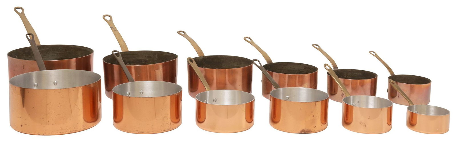 (12) FRENCH GRADUATED COPPER SAUCEPANS, TWO SETS (1 of 3)