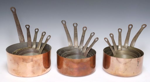 (15) FRENCH GRADUATED COPPER SAUCEPANS, LES CUIVRES FAUCOGNEY & OTHER