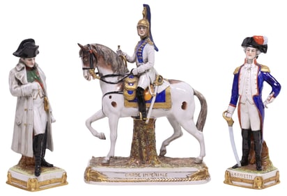 (3) GERMAN SCHEIBE-ALSBACH PORCELAIN FIGURES, NAPOLEON & LAFAYETTE