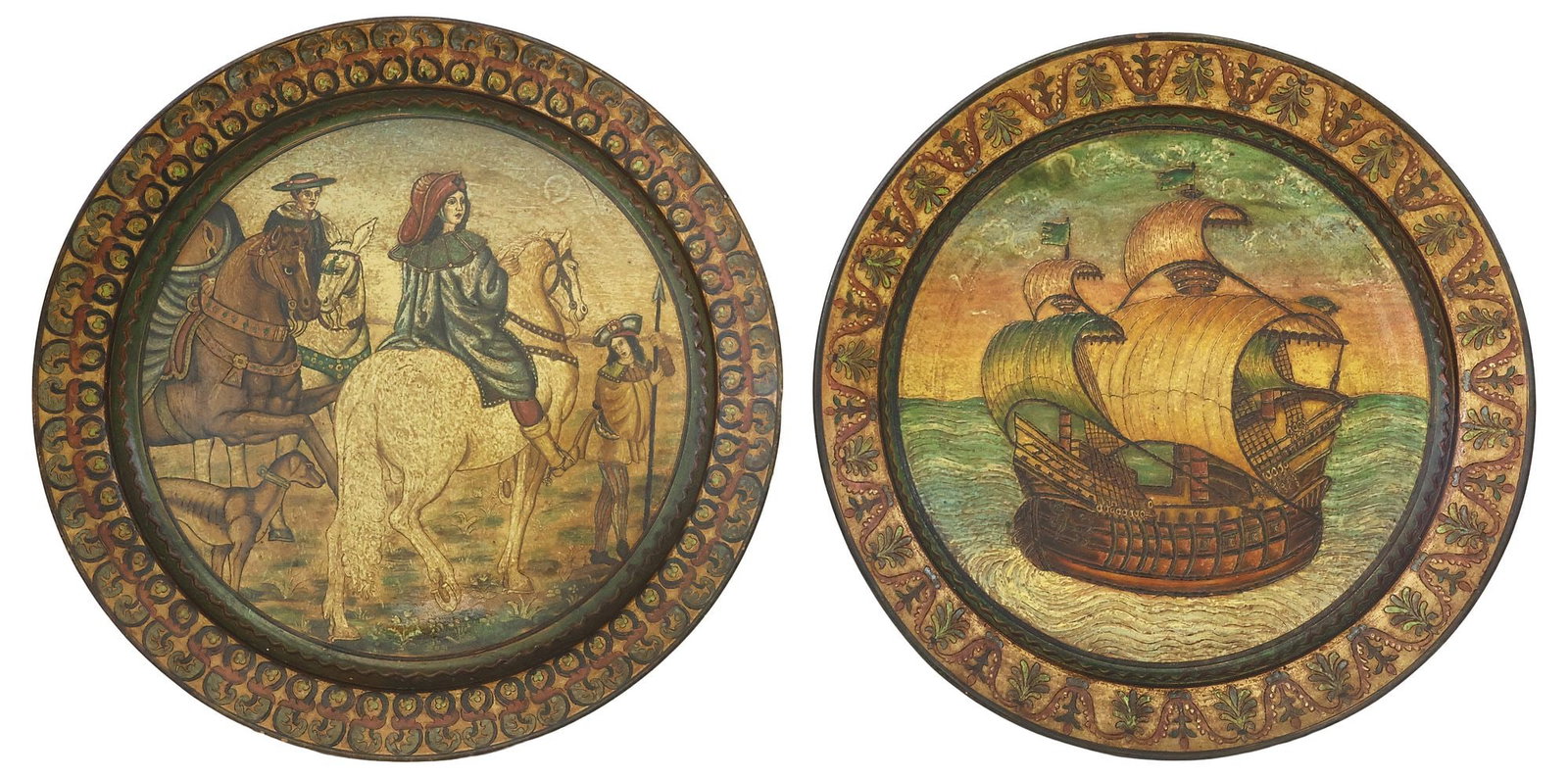 (2) LARGE ITALIAN EARTHENWARE CHARGERS AFTER RENAISSANCE FRESCOS, 22.5"DIAM (1 of 5)